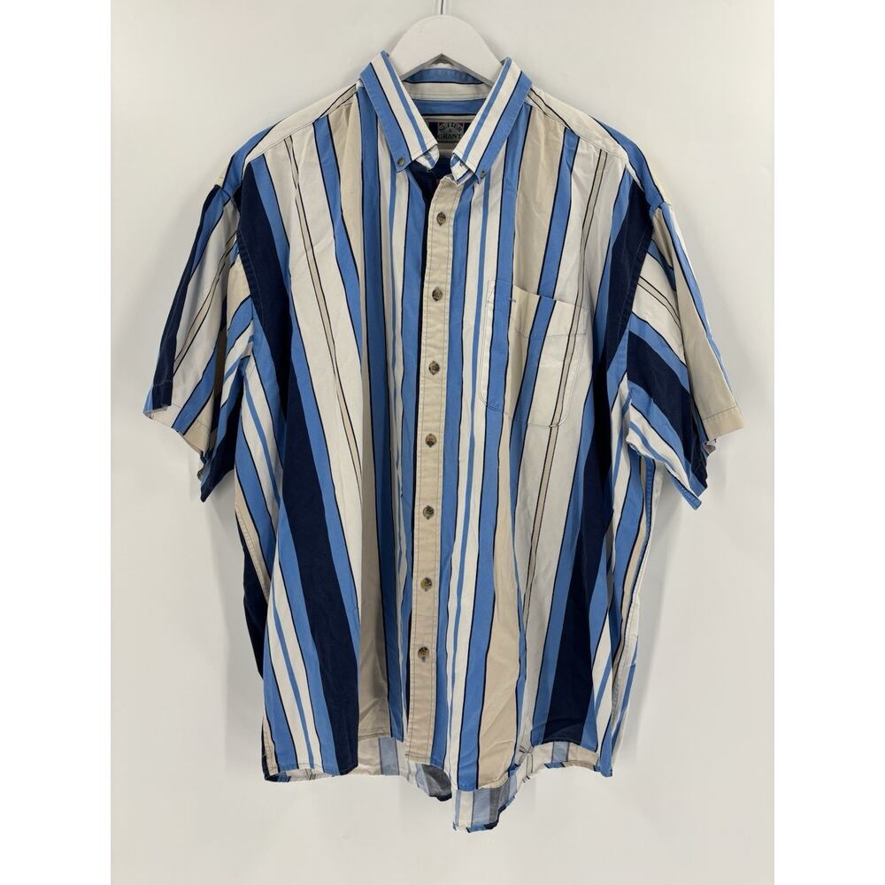 Sutter & Grant Vintage Button Down Shirt Mens XL XXL Blue White Striped Casual